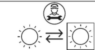 Weather icon and sun symbol showing worker silhouette, directional arrow, and blank weather box