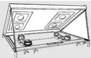 Line drawing of an open storage cabinet with internal compartments and control knobs (no text or symbols)