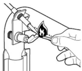 Illustration of a hand using a tool to adjust or install a flame (no text or symbols present)