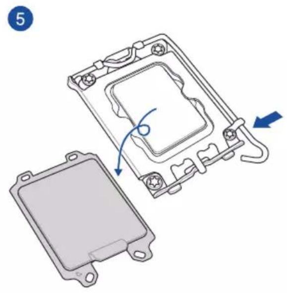 Technical diagram of a mechanical housing component with an arrow indicating rotation and assembly, no text or symbols present.