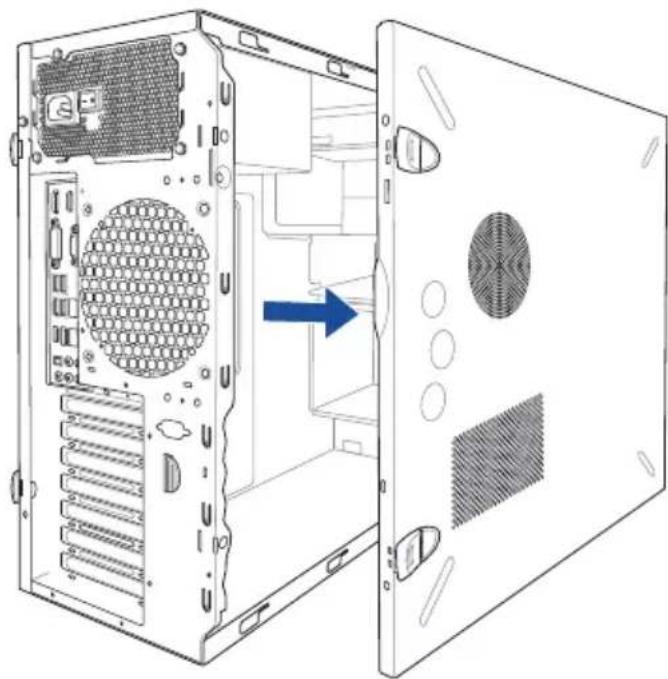 Diagram of a computer tower case showing internal components and ventilation slots (no text or labels)