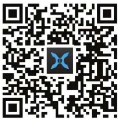 QR code with a blue X-shaped logo in the center, likely linking to a digital resource or website.