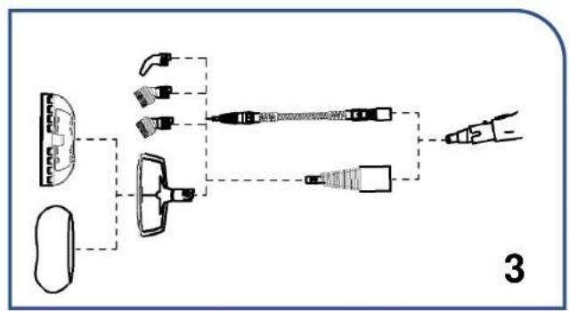 Diagram showing a multi-step assembly or installation process with labeled components and dashed lines indicating connections.