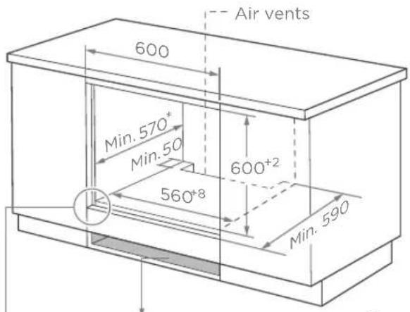 Air vents 600 Min. 570* Min. 50 600+2 560+8 Min. 590