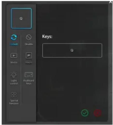Q Keys: Q Default Double Media Video Light control Keyboard keys Special function