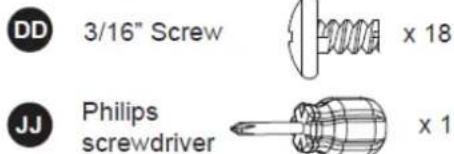 DD 3/16" Screw x 18 JJ Philips screwdriver x 1