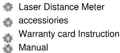 Laser Distance Meter accessories Warranty card Instruction Manual