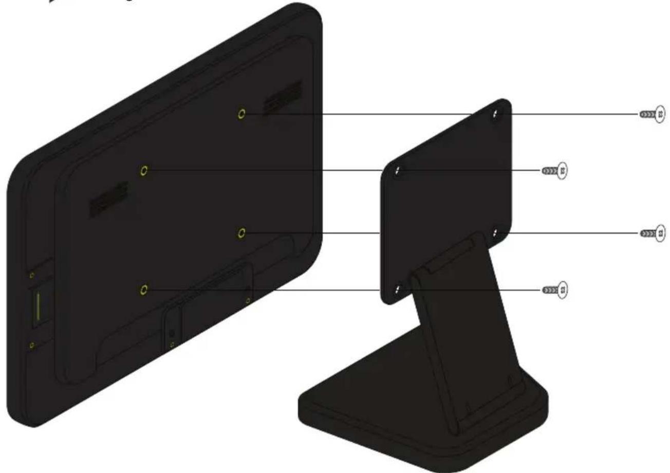 3D CAD model of a computer monitor with labeled components (no text or symbols present)