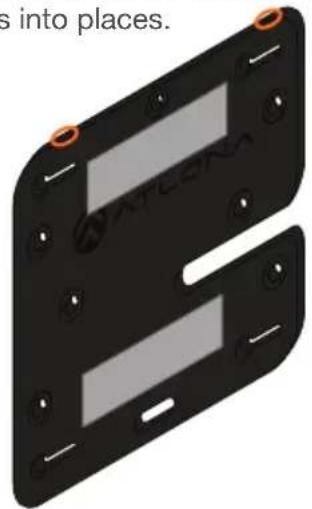 Two black plastic panels with mounting holes and a gray rectangular slot, no visible text or symbols