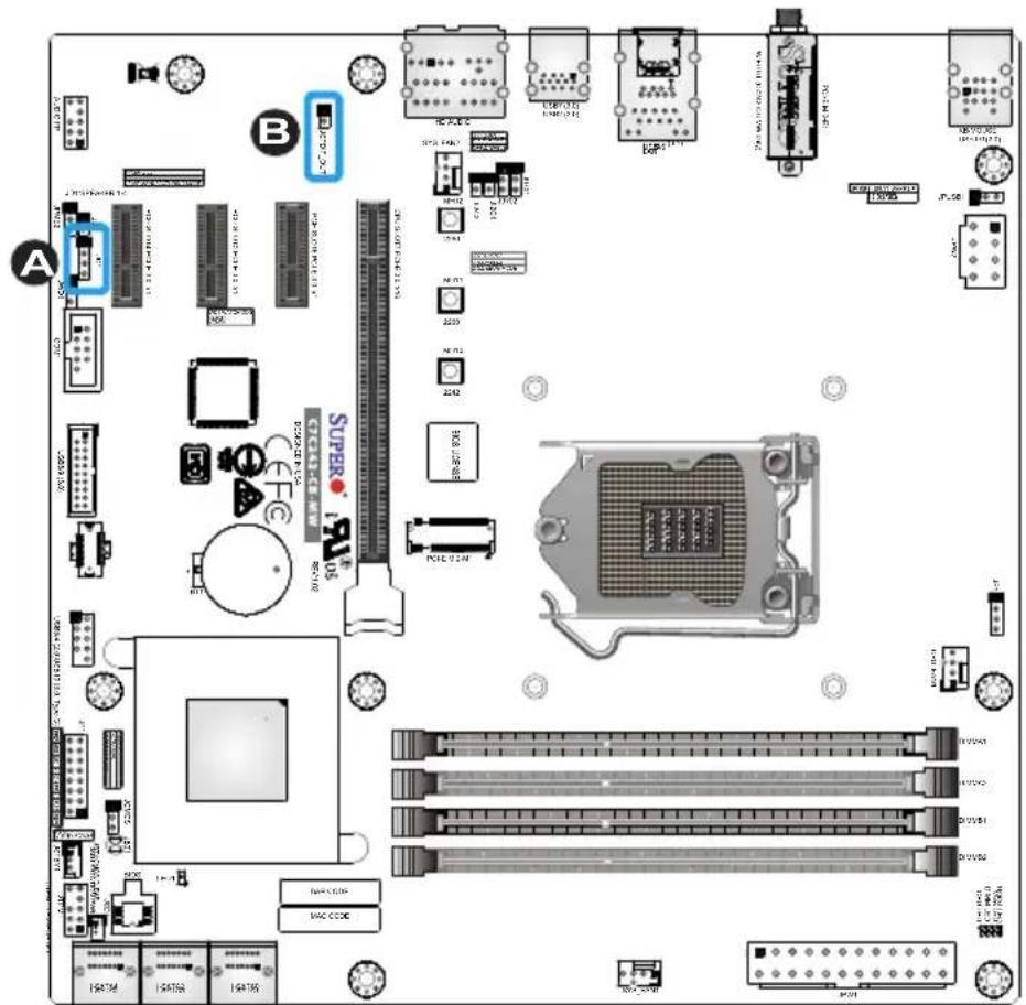 Labeled technical diagram of a computer motherboard showing components like CPU, memory, and connectors with alphanumeric labels.