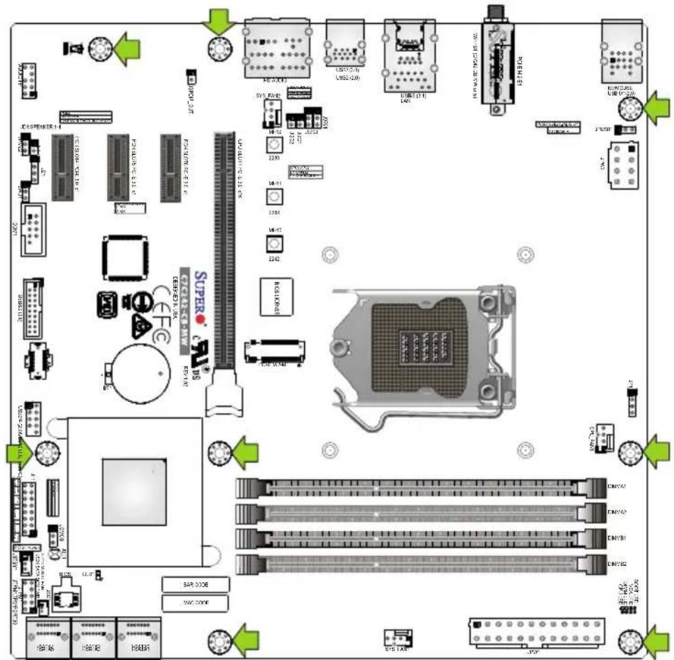 Labeled diagram of a computer motherboard showing component layouts, connectors, and memory chips with Chinese annotations.