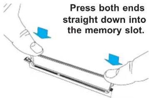 Press both ends straight down into the memory slot.