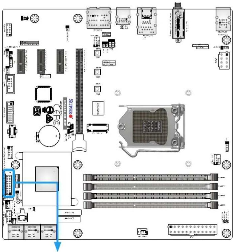 Technical diagram of an electronic circuit board layout with labeled components and connectors