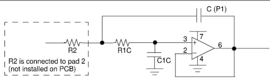 R2 is connected to pad 2 (not installed on PCB) R1C C1C C (P1) 3 7 + 2 4 6