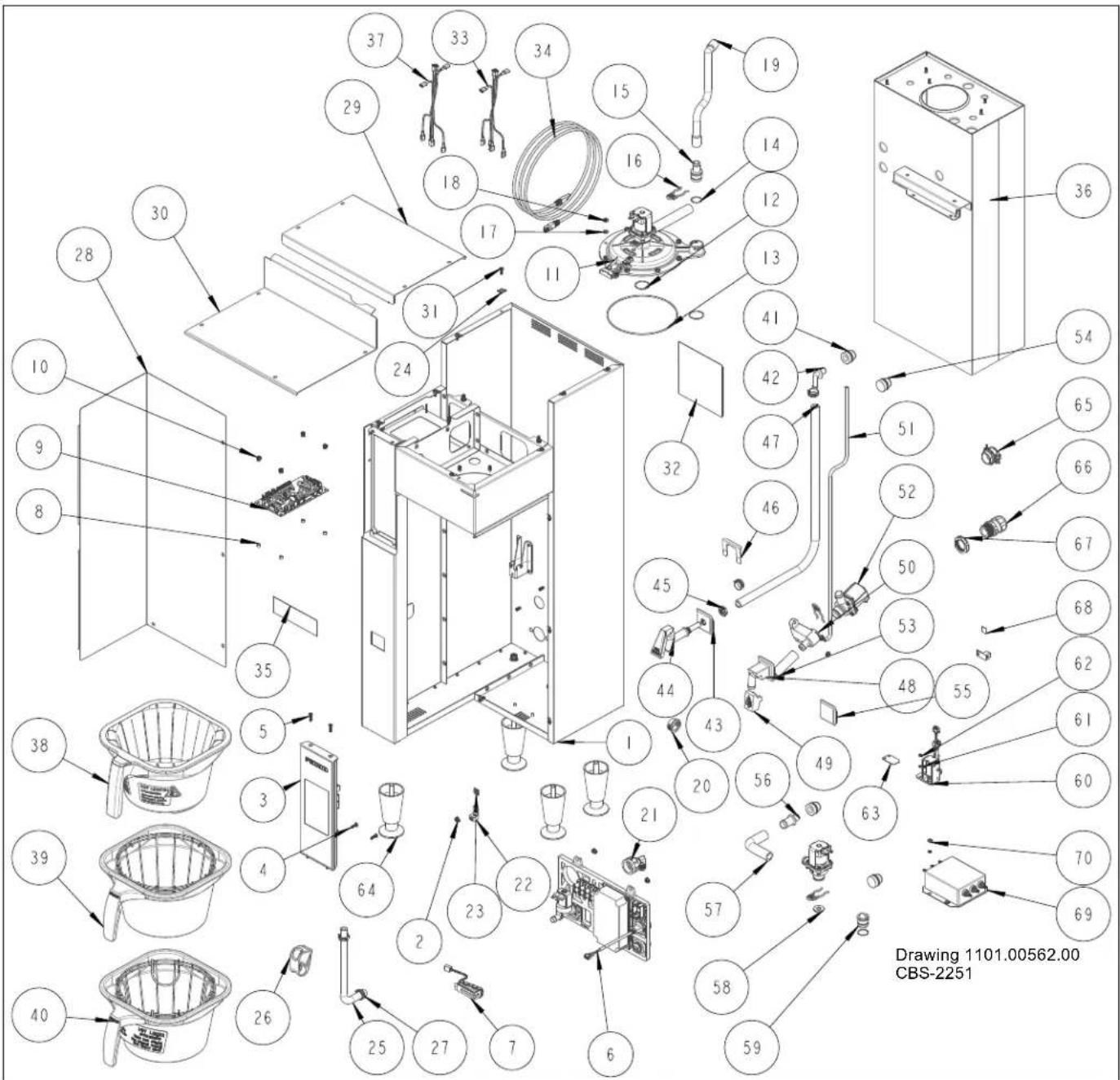 Exploded view diagram of a refrigerator with numbered parts and a label indicating drawing number.