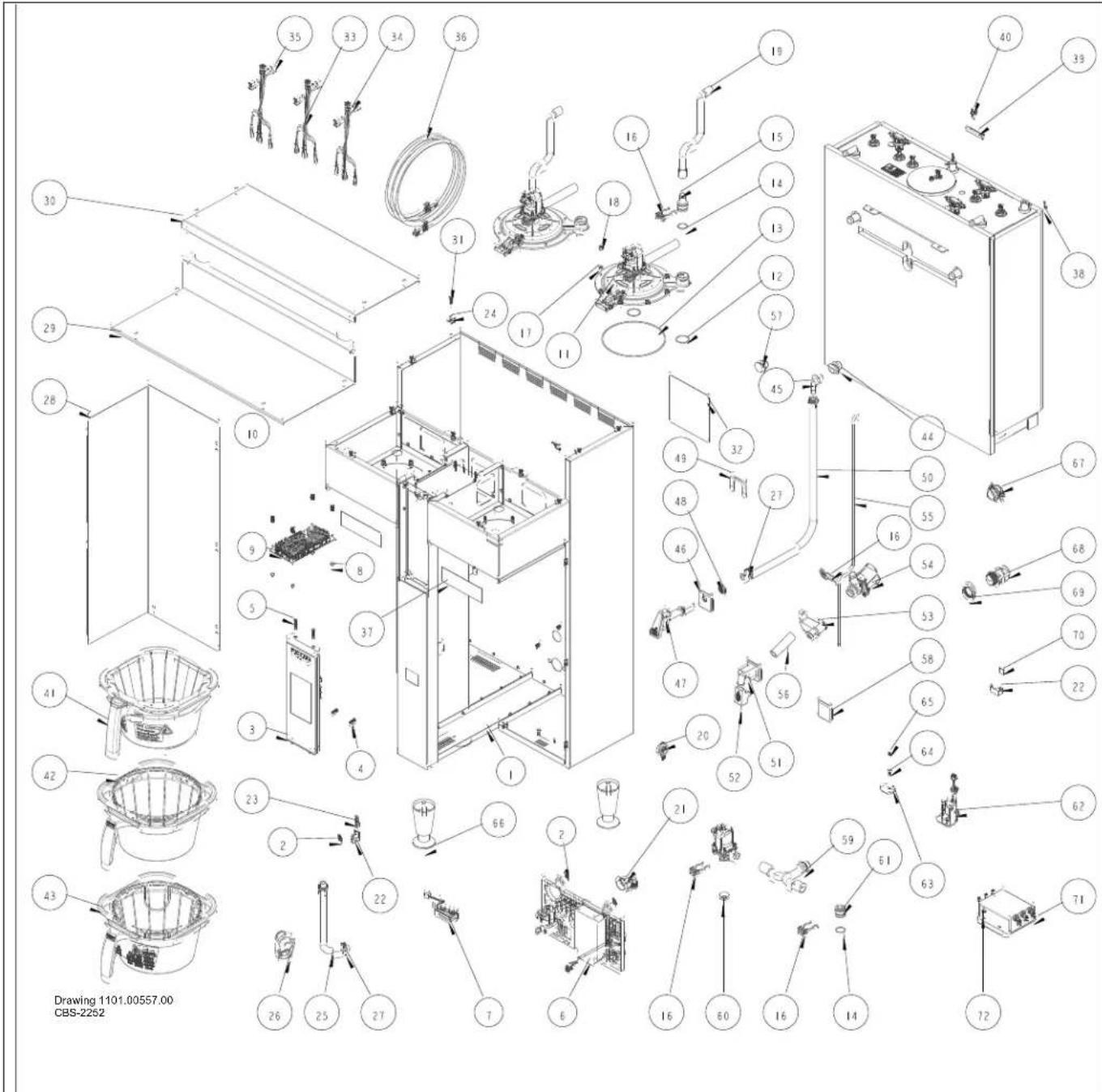 Exploded view diagram of a washing machine with numbered components and assembly details
