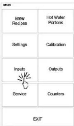 Brew Recipes Hot Water Portions Settings Calibration Inputs Outputs Service Counters EXIT