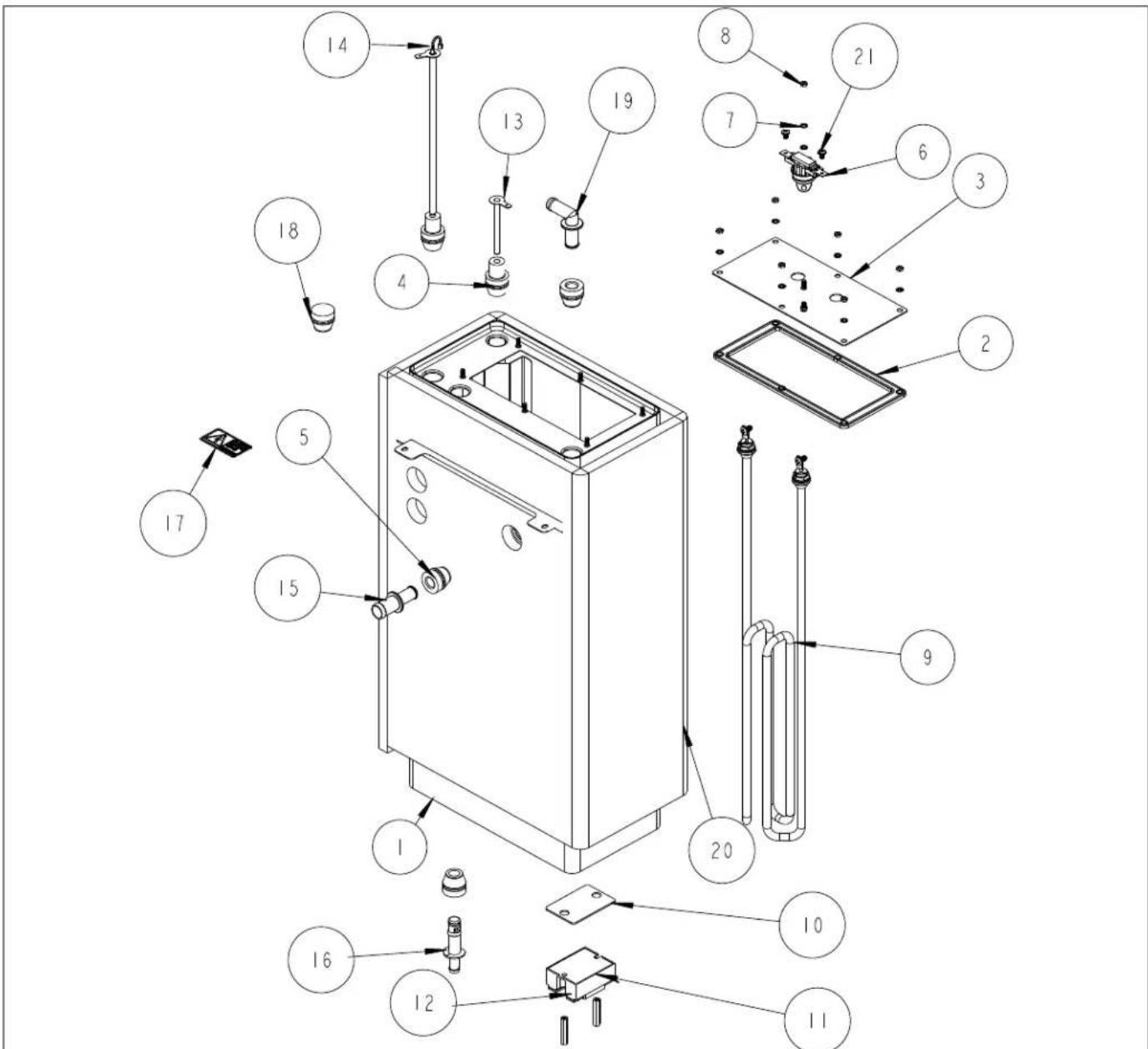 Exploded view diagram of a mechanical device with numbered components for identification