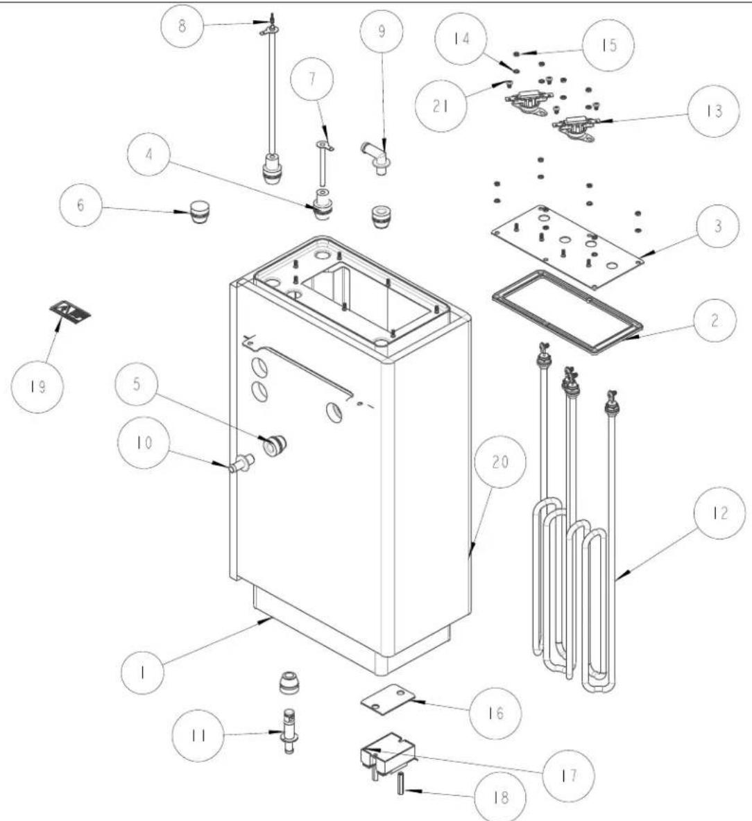 Exploded view diagram of a device with numbered components for assembly or maintenance reference.