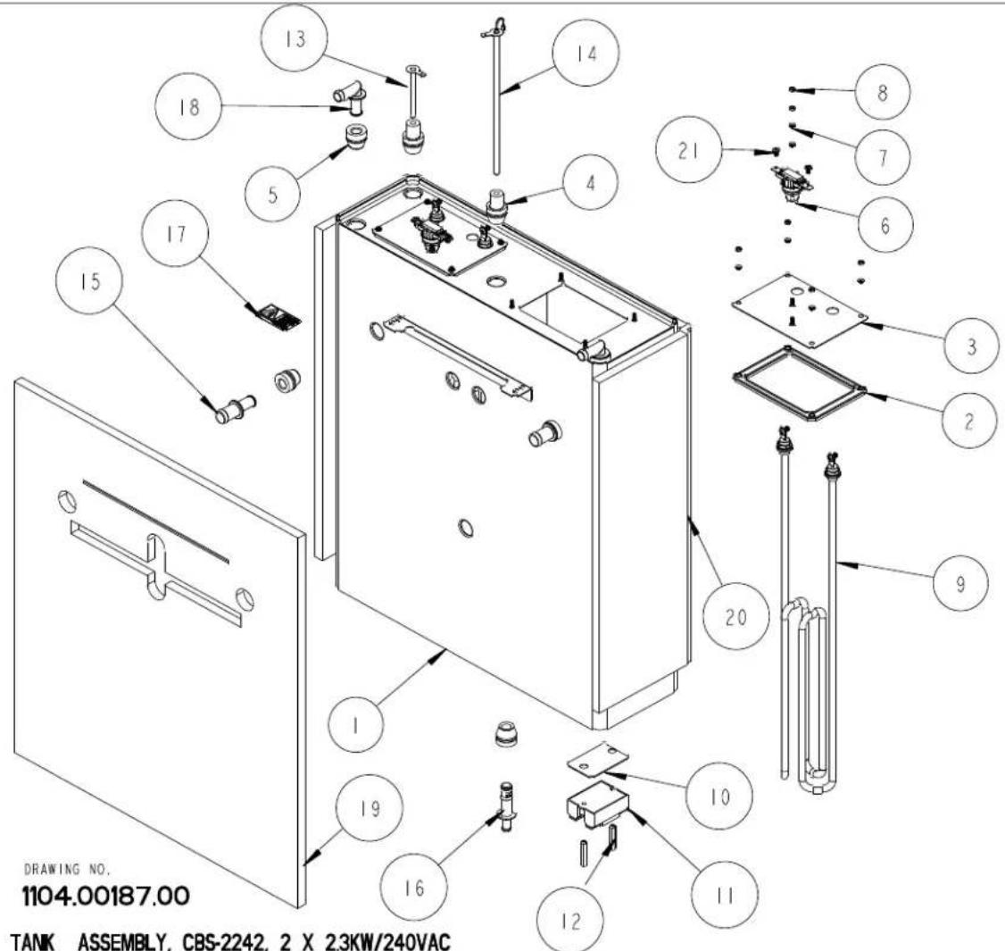 1104.00187.00 TANK ASSEMBLY, CBS-2242, 2 X 2.3KW/240VAC