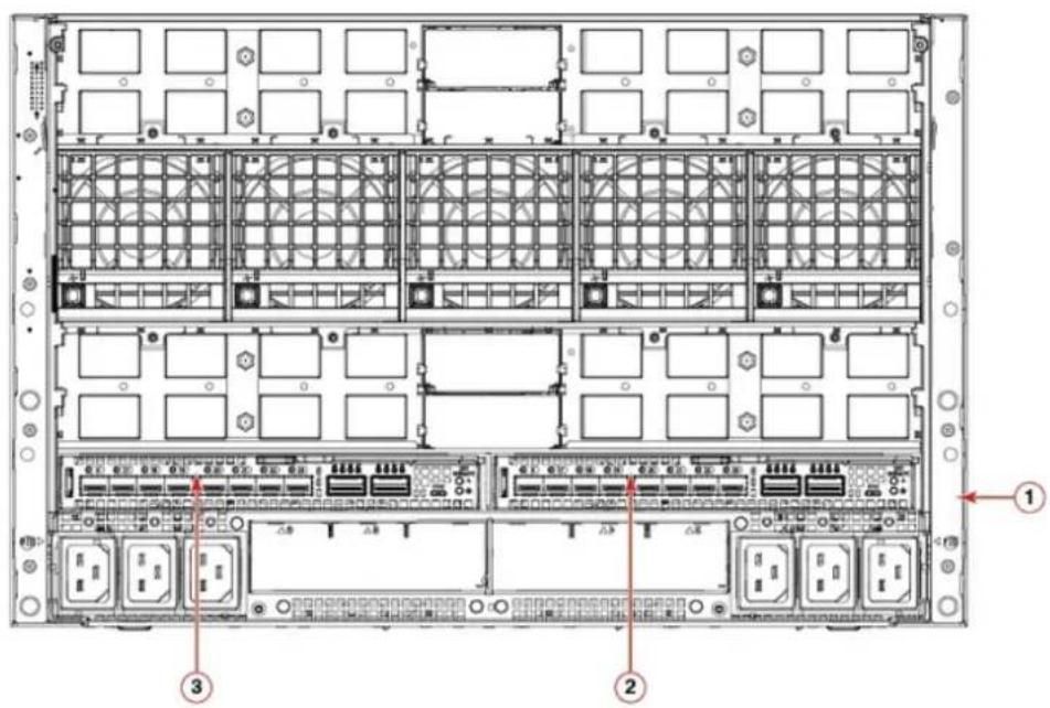 Technical diagram of an industrial rack with labeled components, showing front, internal, and exterior views with numbered annotations.