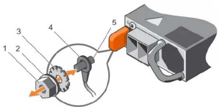 Diagram of a mechanical device with numbered components and directional arrows indicating motion or force