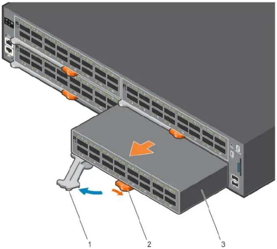 Diagram of a server rack with labeled components and directional arrows indicating data flow or movement.