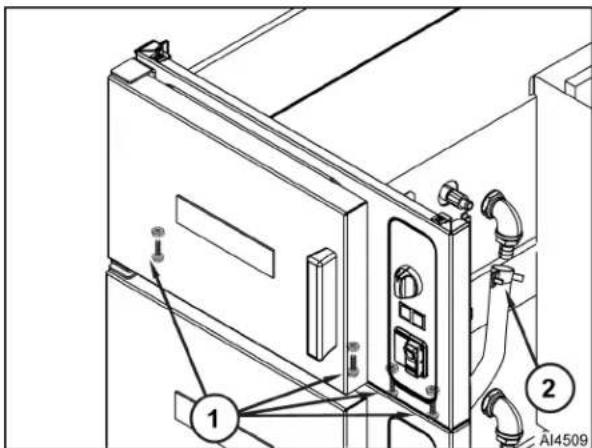 Technical diagram of a device with labeled components and connection points, including numbered parts 1 and 2.