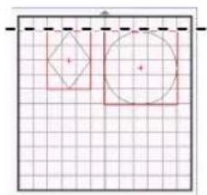 Geometric diagram showing a square and circle with side indicators, overlaid on a grid background with dashed lines.