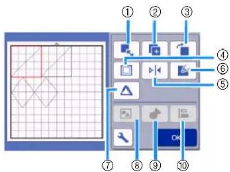 Diagram of a 3D modeling software interface with numbered UI components for drawing or editing functions.
