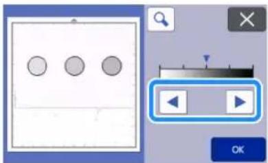 User interface screenshot showing a dialog box with three circles and a play button, alongside a UI panel with a dropdown arrow.