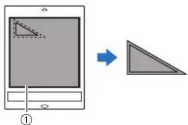 Diagram showing a tablet screen with a right triangle and arrow pointing to a triangular ruler, labeled with step number ①.