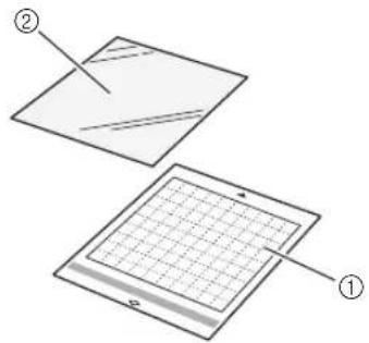 Diagram showing two labeled components of a grid-based device, with component ① and component ② indicated.
