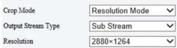 Crop Mode Output Stream Type Resolution Resolution Mode Sub Stream 2880×1264