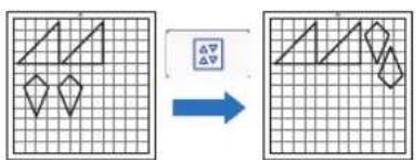 Diagram showing transformation of geometric shapes into a grid, with a blue arrow indicating the process.