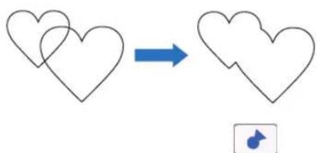 Diagram showing two heart shapes transforming into a single heart shape, with a blue arrow indicating the transformation.