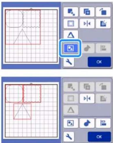 Screenshot of a graphic design software interface showing two panels: top panel with grid and selection tools, bottom panel with tool icons and status bar.
