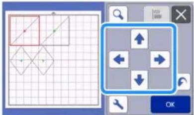 Screenshot of a software interface showing a grid-based selection tool and a control panel with directional arrows and a highlighted square.