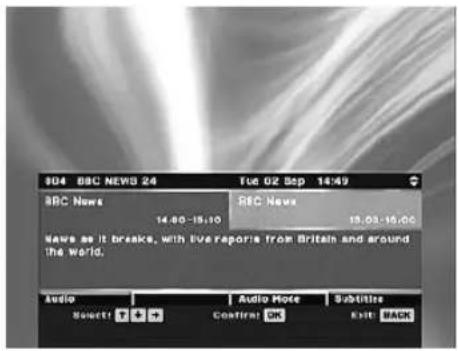 804 BBC NEWS 24 Tue 02 Sep 14:49 BBC News RBC News 14.60-15.10 15.03-15.05 News as it breaks, with live reports from Britain and around the world. Audio Audio Mode Substitute Select! + + Confirnl OK Exit BACK