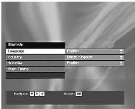 Start-Up Language English Country United Kingdom Subseries English Start Tuning Navigator Subset OK