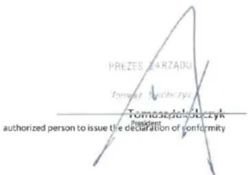 PREZES ZARZADU Tormasz Uschczek Tormaszakolczyk President authorized person to issue the declaration of conformity