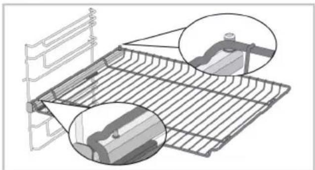 GRUNDIG GEBM12300WC - Proper placement of the wire grill and tray on the telescopic rails-On models with wire shelves and telescopic models - 1