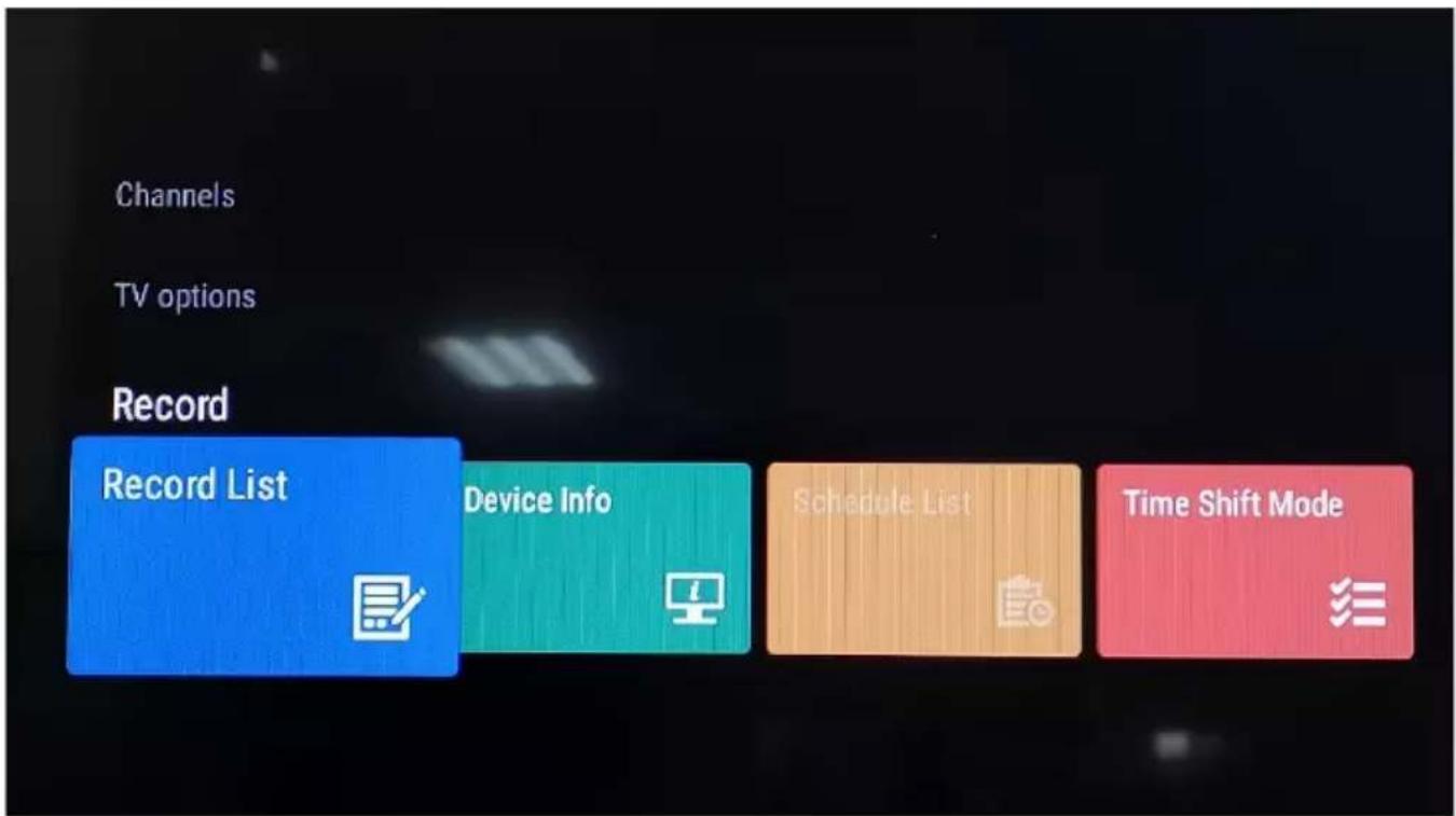 Channels TV options Record Record List Device Info Schedule List Time Shift Mode