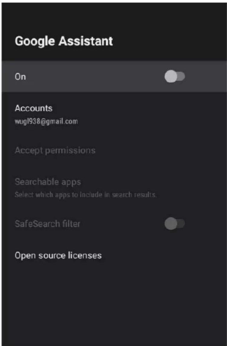 Google Assistant On Accounts wugl938@gmail.com Accept permissions Searchable apps Select which apps to include in search results. SafeSearch filter Open source licenses