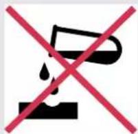 Prohibition sign with crossed-out red 'X' and black pictogram of a bucket pouring liquid