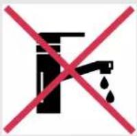 Prohibition sign with faucet and water drop symbol crossed by red X