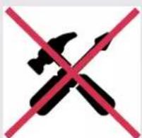 Prohibition sign with crossed hammer and wrench symbols crossed out by a red diagonal line