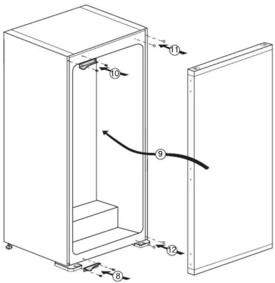 Technical diagram of a refrigerator interior with numbered components and directional arrows indicating movement or flow.