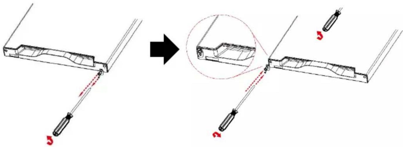 Technical diagram illustrating a mechanical assembly process with labeled parts and an inset detail view showing component alignment.
