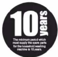 10 years The minimum period which must supply the spare parts for the household washing machine is 10 years.